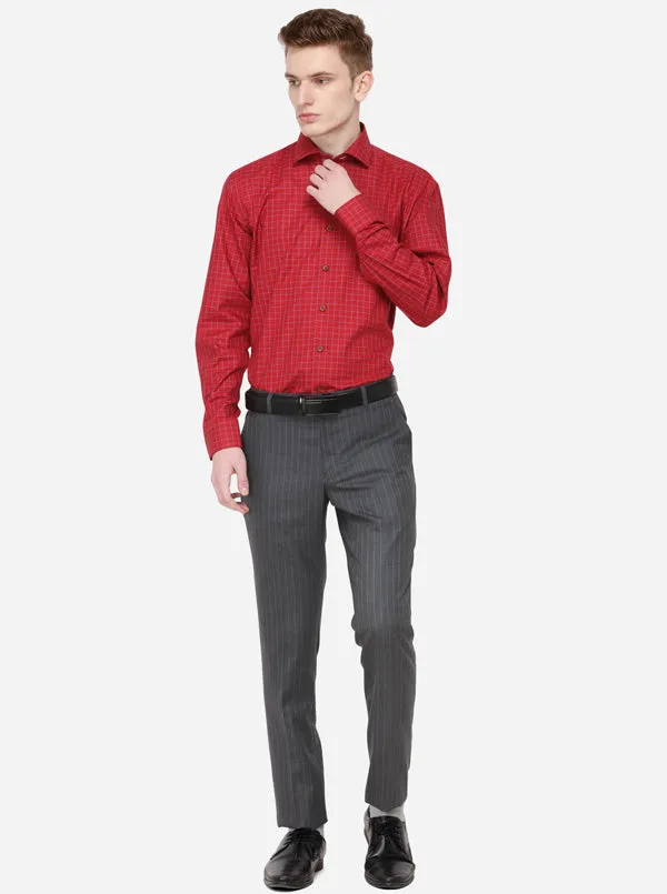 Red & Grey Checked Regular Fit Formal Shirt | JadeBlue