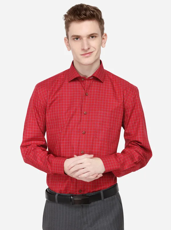 Red & Grey Checked Regular Fit Formal Shirt | JadeBlue