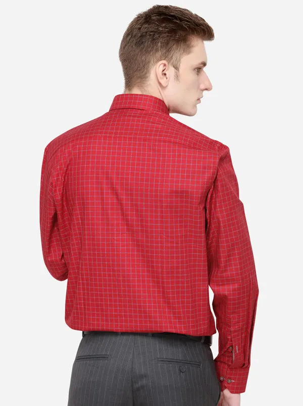 Red & Grey Checked Regular Fit Formal Shirt | JadeBlue