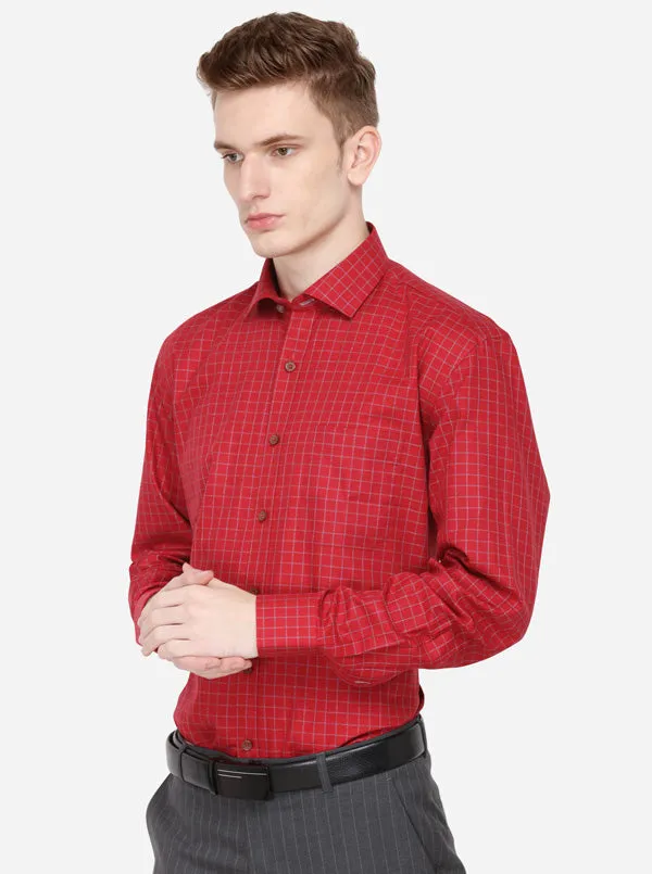 Red & Grey Checked Regular Fit Formal Shirt | JadeBlue