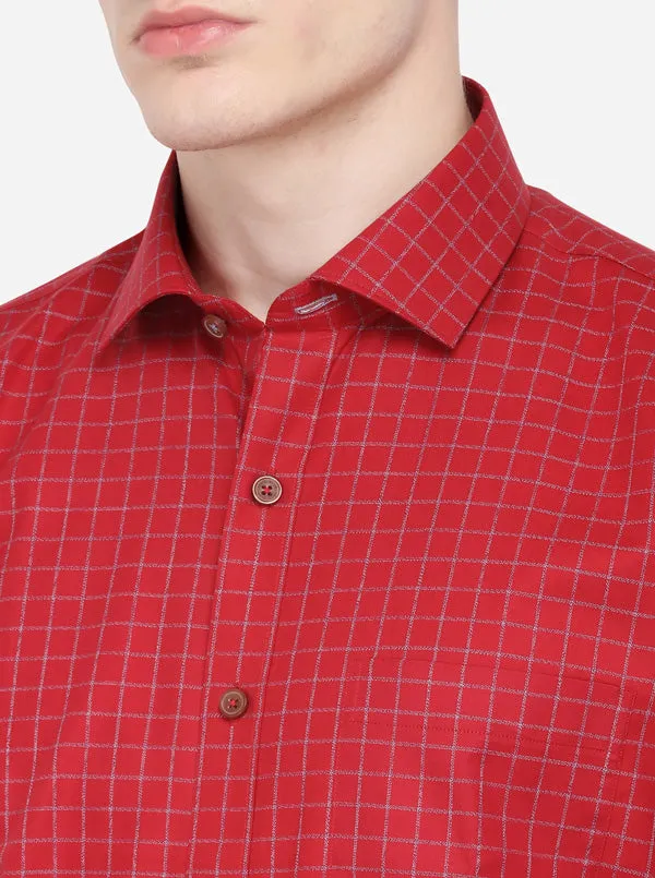 Red & Grey Checked Regular Fit Formal Shirt | JadeBlue