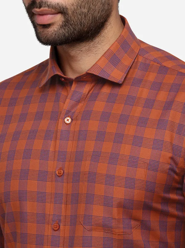 Rust & Blue Checked Regular Fit Formal Shirt | Greenfibre