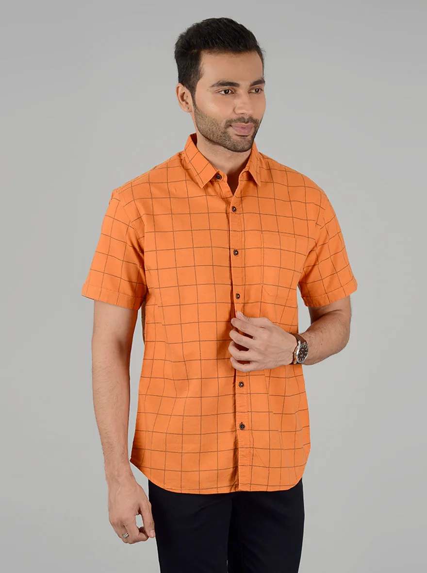 Rust and Orange Checked Slim Fit Casual Shirt | Greenfibre