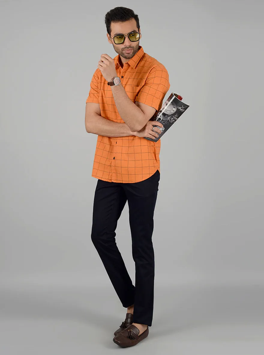 Rust and Orange Checked Slim Fit Casual Shirt | Greenfibre