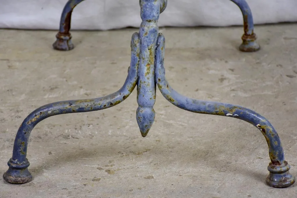 Small 19th Century rectangular garden table with marble top and blue iron base 22¾" x  32¼"