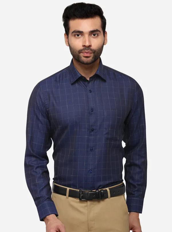 True Blue Checked Regular Fit Formal Shirt | Greenfibre