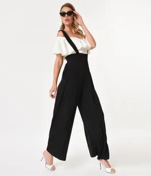 Unique Vintage Black High Waist Wide Leg Rochelle Suspender Pants