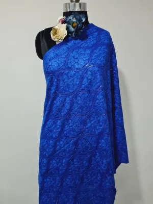 Viscose Shawl Blue Sequins Thread Embroidery Work Shawl