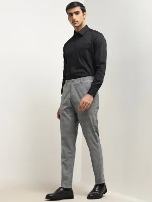 WES Formals Grey Checked Slim-Tapered Mid-Rise Trousers