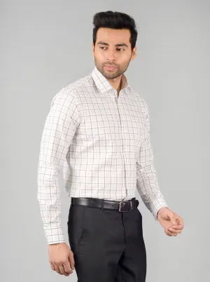 White & Brown Checked Slim Fit Formal Shirt | JadeBlue