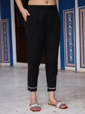 Women Black Cotton Flex Solid Slim Fit Pants