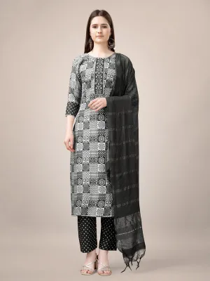 Womens Embroidered & Printed Black Rayon Kurta Pant Set