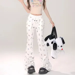 Young Eyes Cat White Cream Elastic Waist Gathered Long Pants