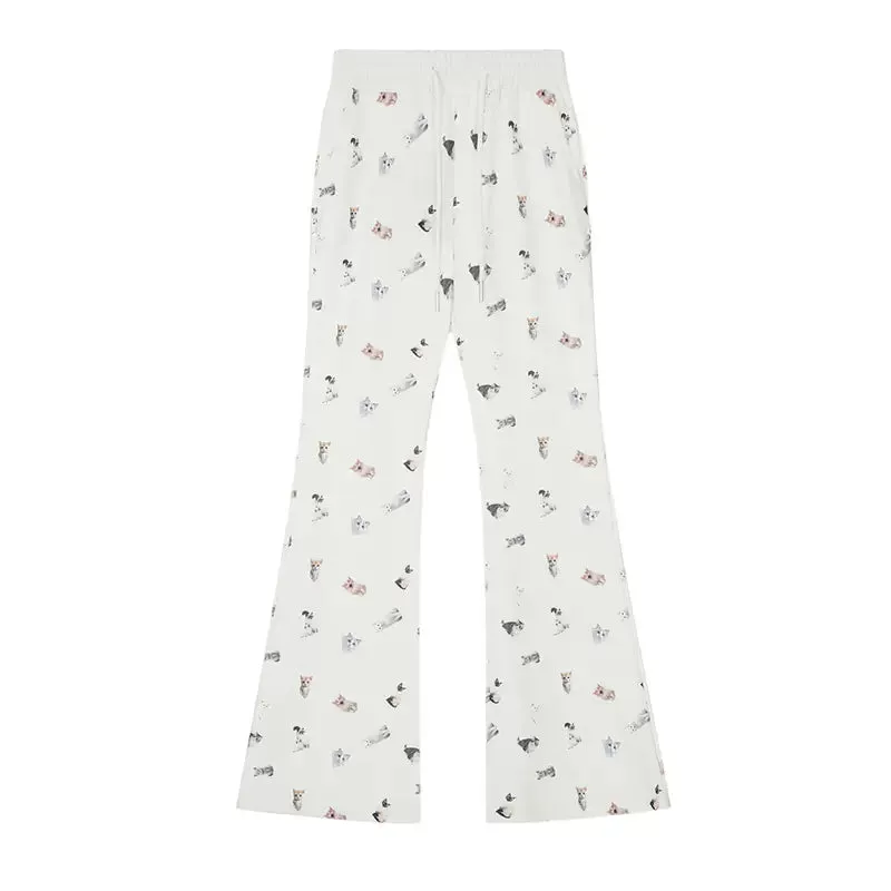 Young Eyes Cat White Cream Elastic Waist Gathered Long Pants