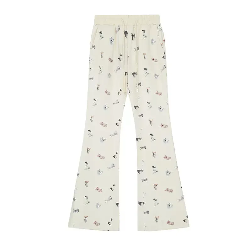 Young Eyes Cat White Cream Elastic Waist Gathered Long Pants